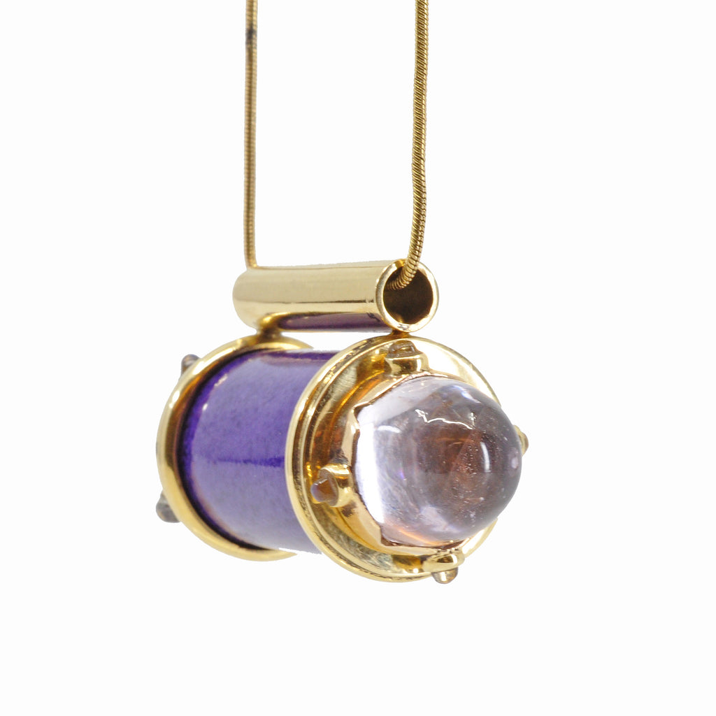 Sugilite with Kunzite and Moonstone 18K Handcrafted Gemstone Vessel Pendant - UO-126 - Crystalarium