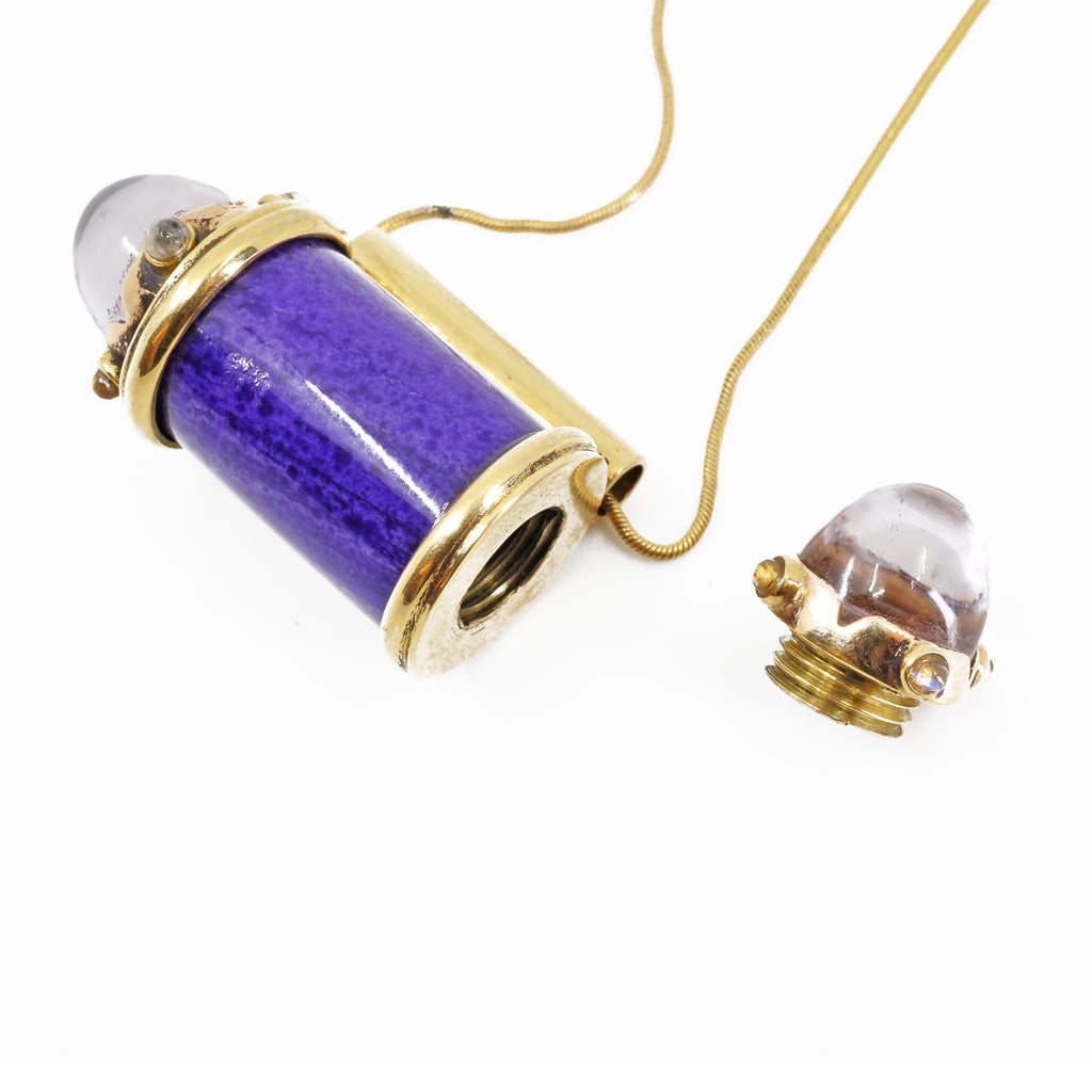 Sugilite with Kunzite and Moonstone 18K Handcrafted Gemstone Vessel Pendant - UO-126 - Crystalarium