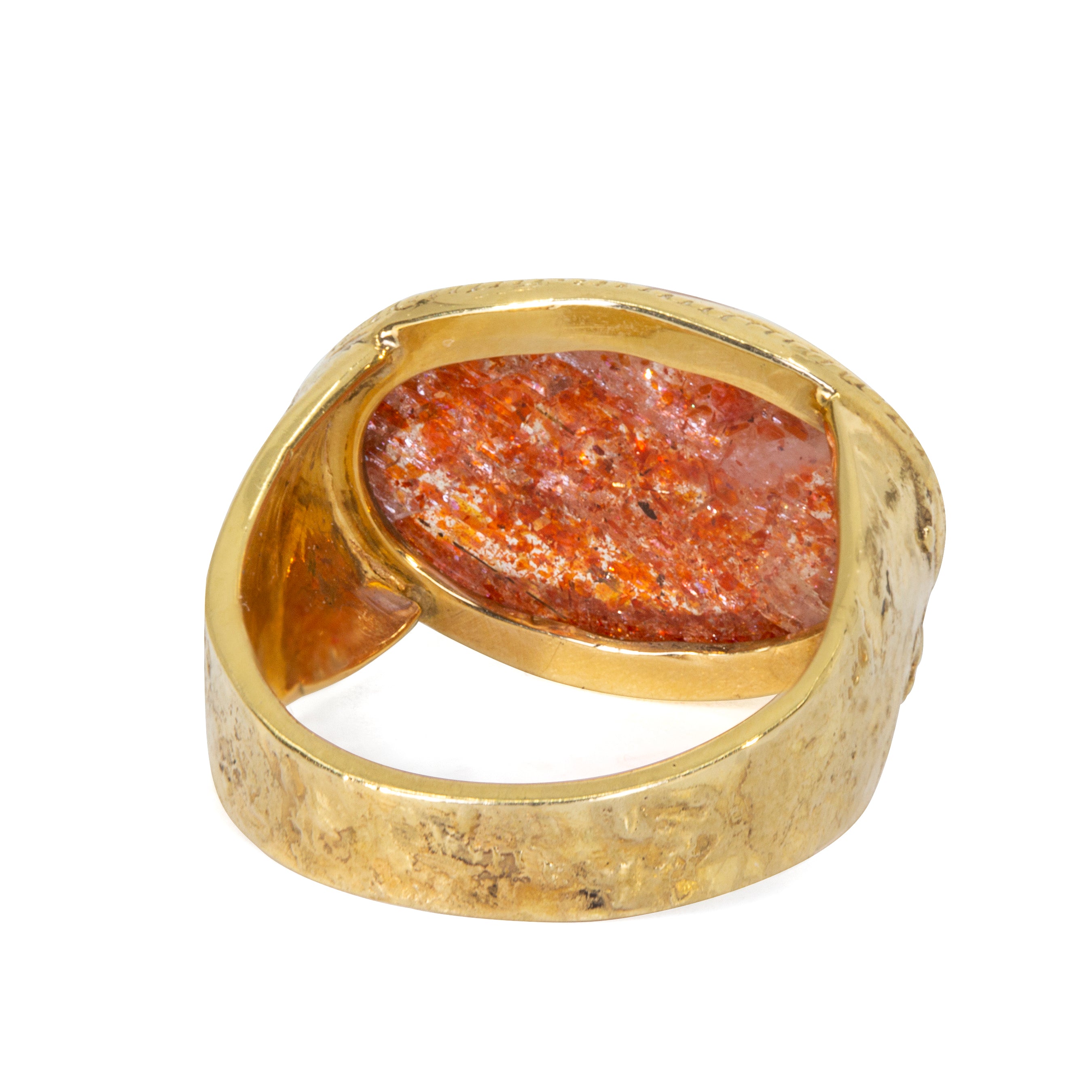 Indian Sunstone 10.08 Oval Cabochon 18k Textured Band Handcrafted Ring - SO-056 - Crystalarium