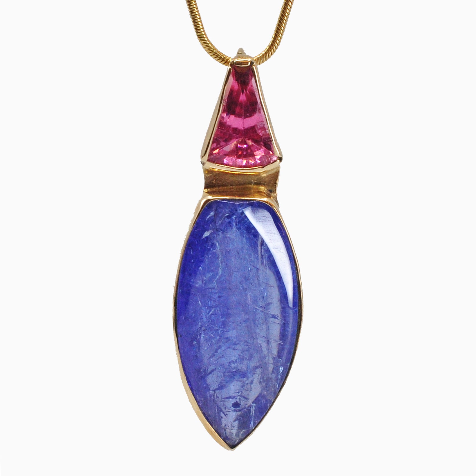 Tanzanite and Pink Tourmaline Faceted Handcrafted 14k Pendant - DDO-160 - Crystalarium