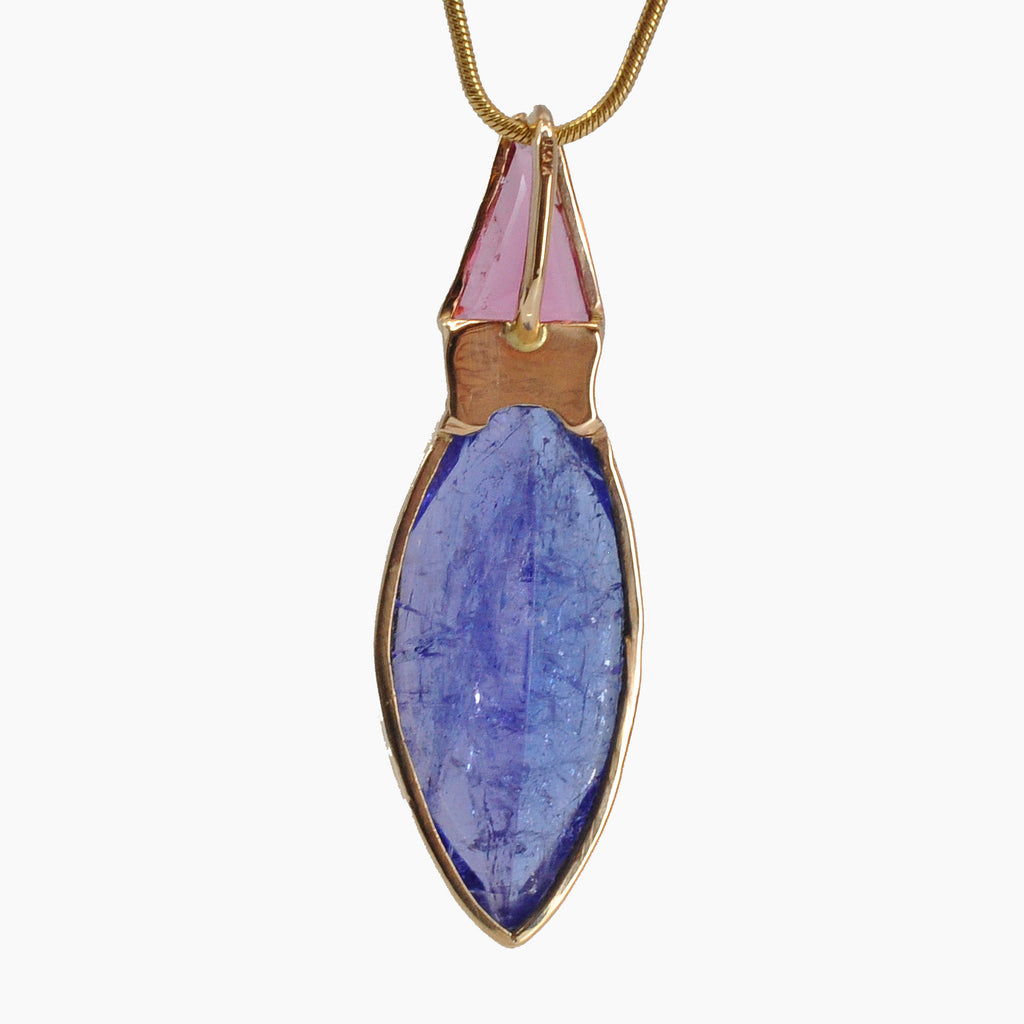 Tanzanite and Pink Tourmaline Faceted Handcrafted 14k Pendant - DDO-160 - Crystalarium