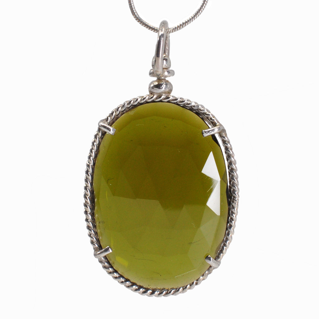 Green Tourmaline 28.07 mm 18.62 carats Faceted Oval Sterling Silver Handcrafted Pendant - FFO-138 - Crystalarium