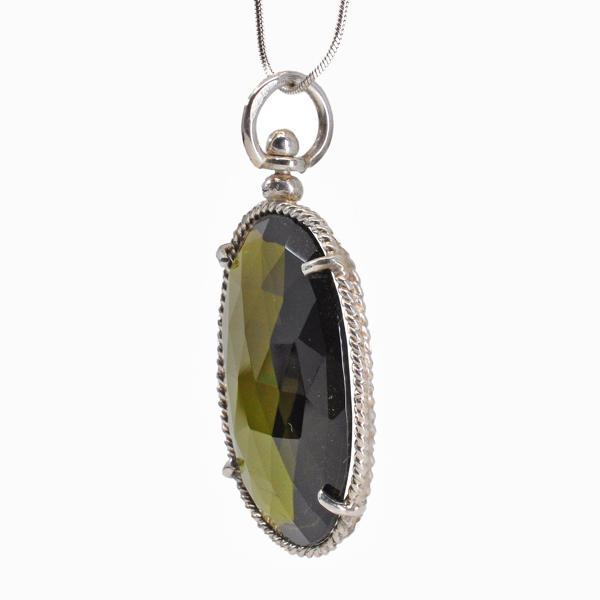 Green Tourmaline 28.07 mm 18.62 carats Faceted Oval Sterling Silver Handcrafted Pendant - FFO-138 - Crystalarium