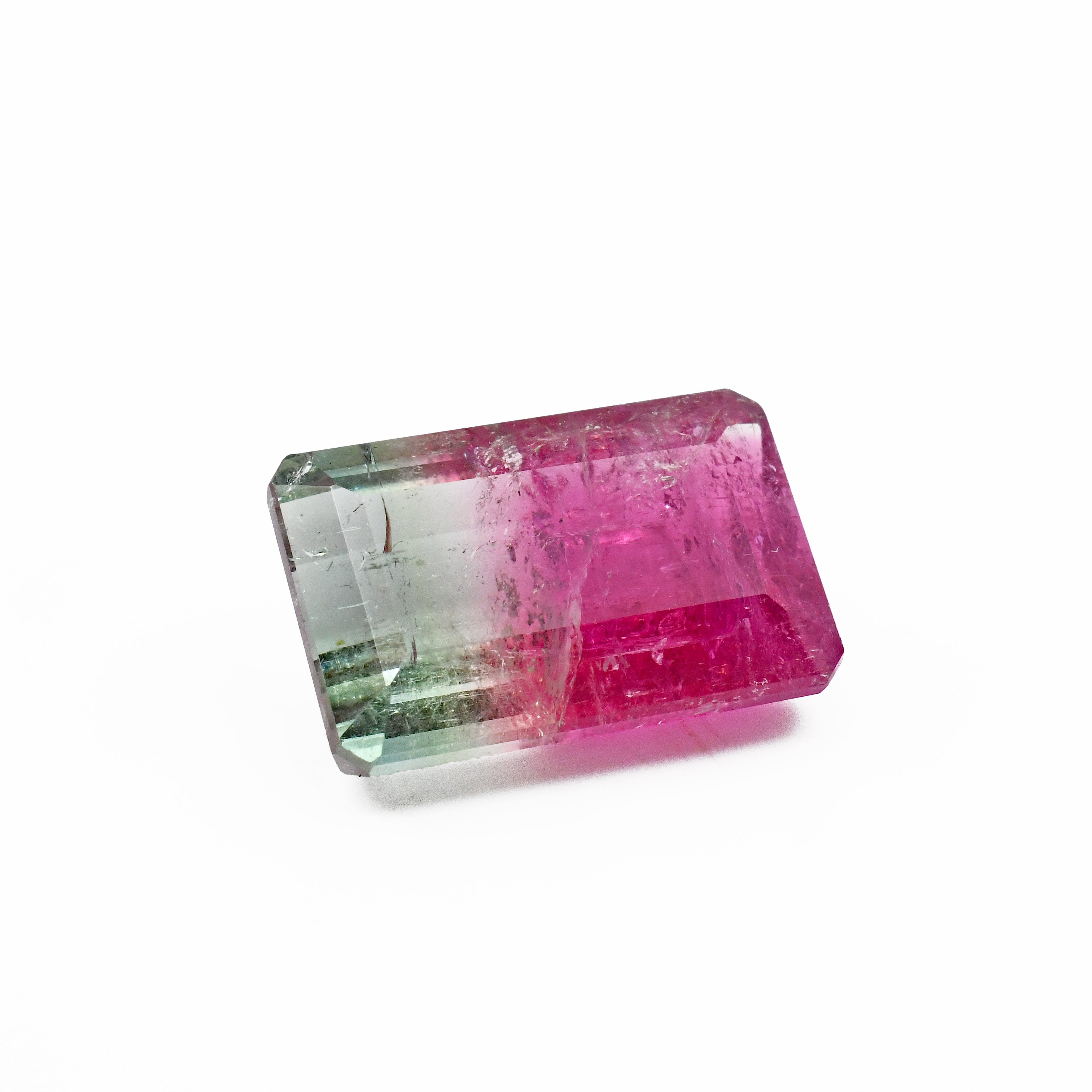 Pink and Green Bi Color Tourmaline 17.9mm 15.5ct Faceted Gemstone - Brazil - 19-002 - Crystalarium