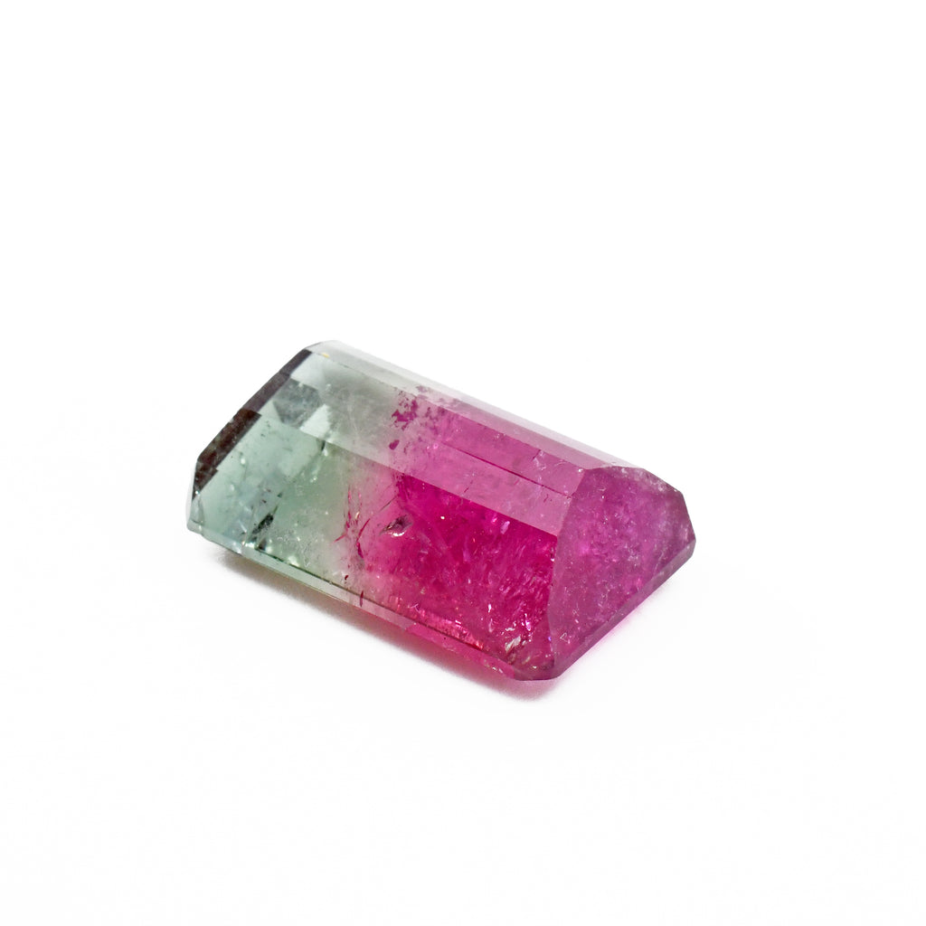 Pink and Green Bi Color Tourmaline 17.9mm 15.5ct Faceted Gemstone - Brazil - 19-002 - Crystalarium