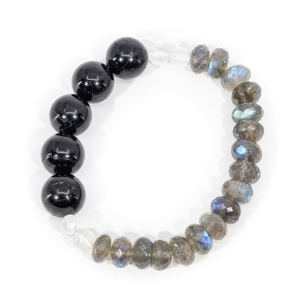 Labradorite, Black Tourmaline & Moonstone Luxury Beaded Bracelet - LLW-006 - Crystalarium