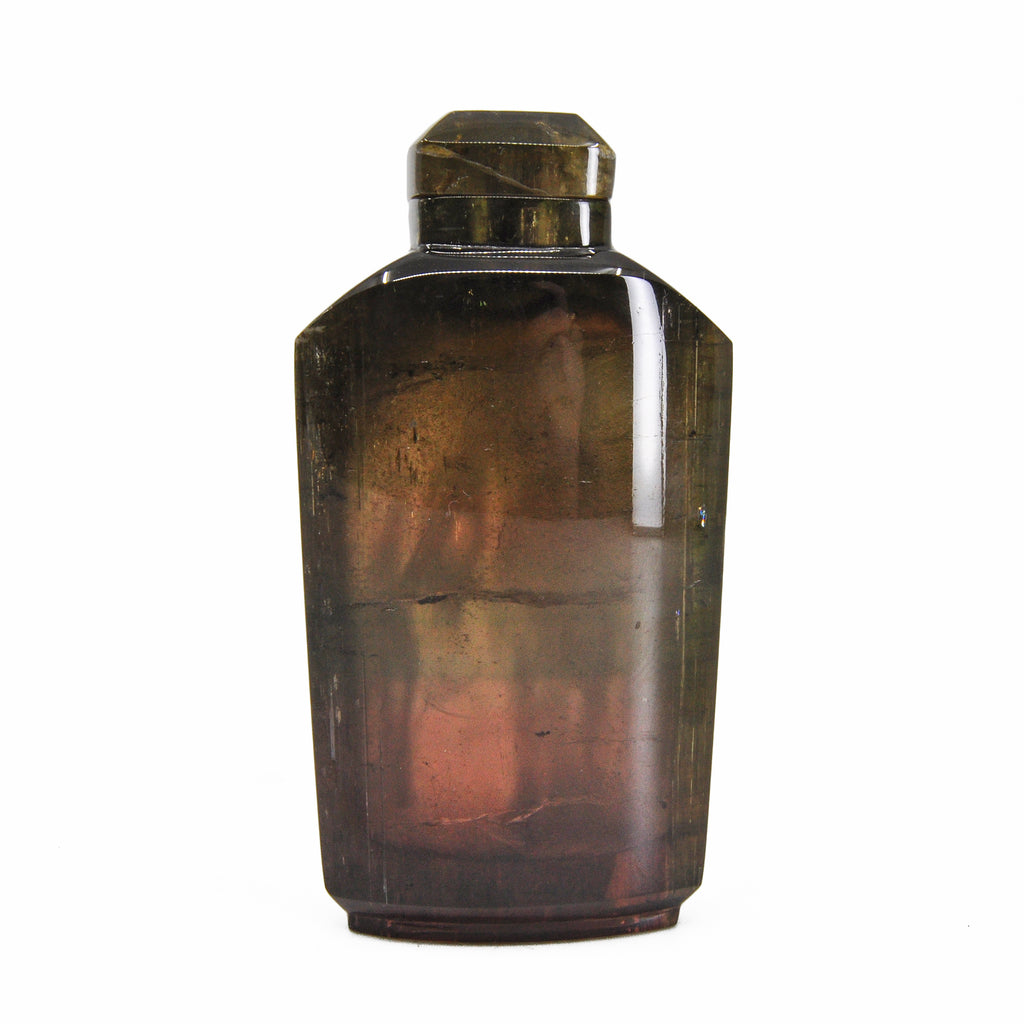 Pink and Green Tourmaline 3.52 inch 157 gram Carved Crystal Perfume Bottle - Portugal - BBR-011 - Crystalarium
