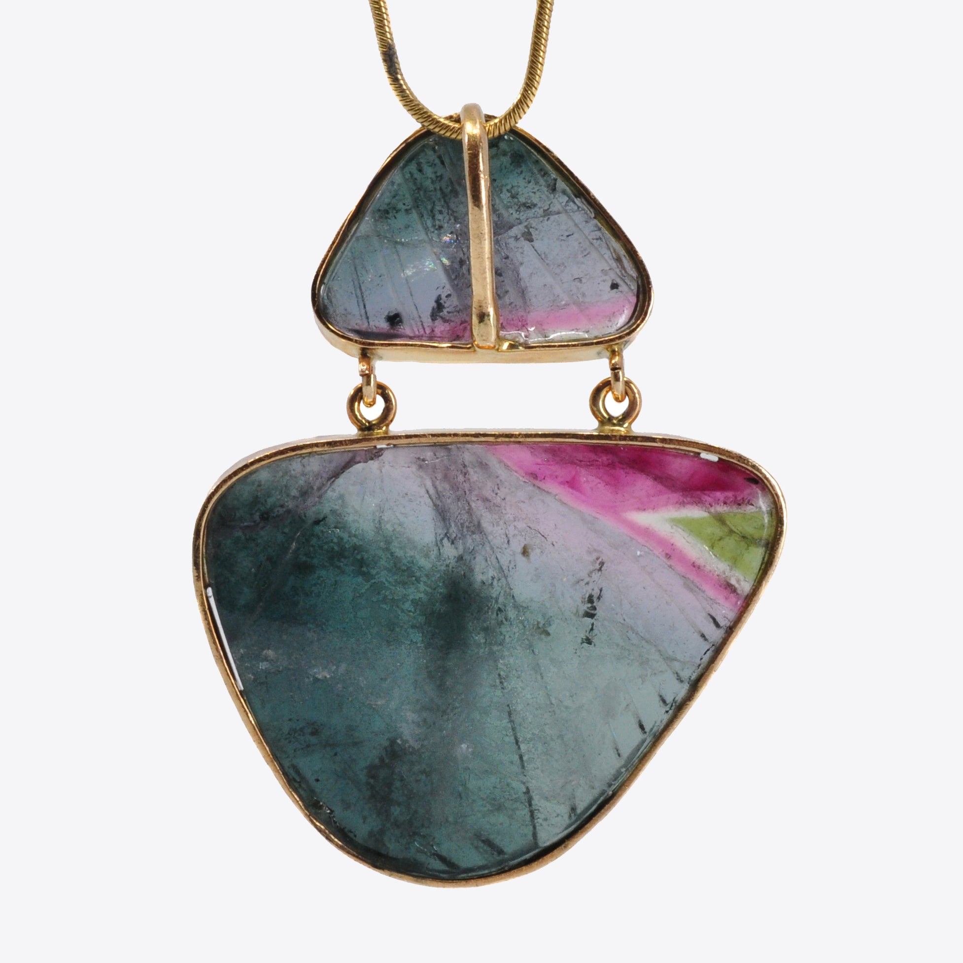 Multi-Colored Tourmaline 1.7 inch 36.3 ct Butterfly Wing Carving 14K Handcrafted Gemstone Pendant - BBO-264 - Crystalarium