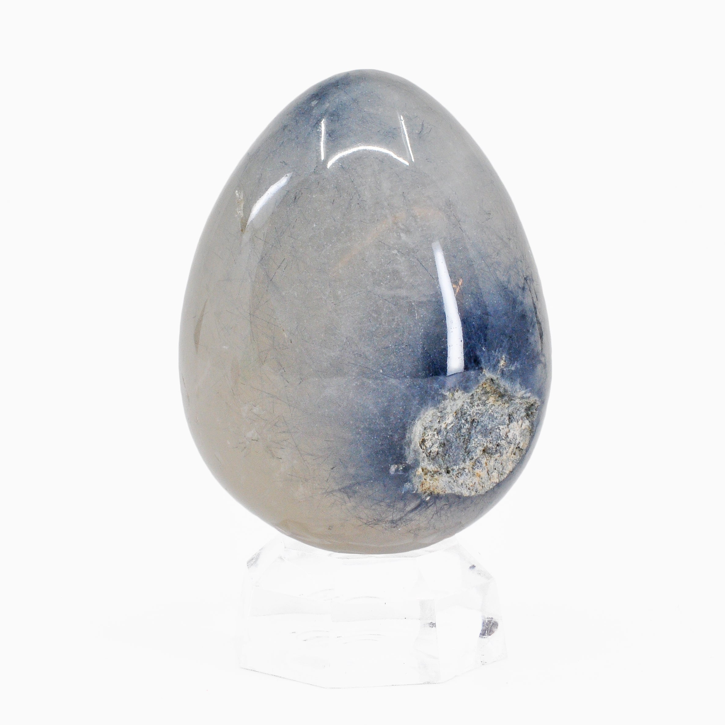 Blue Tourmaline in Quartz 2.44 inch 185.6 grams Partial Polished Crystal Egg - Brazil - FFL-128 - Crystalarium