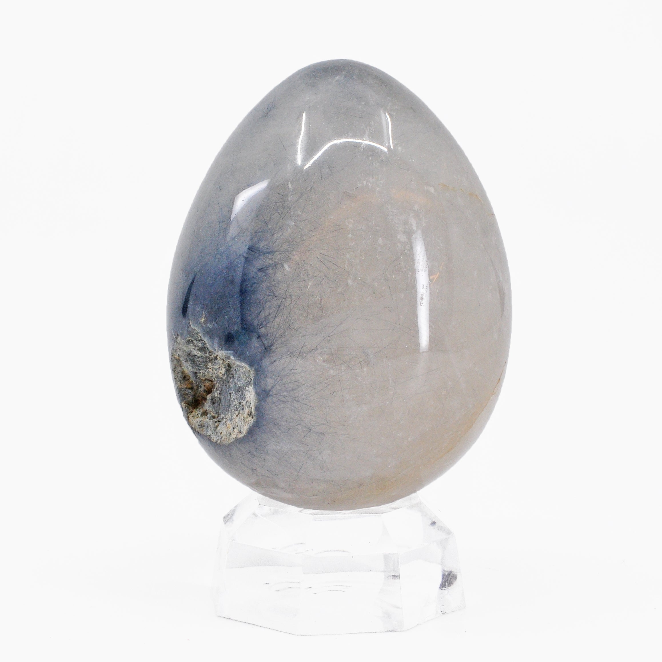 Blue Tourmaline in Quartz 2.44 inch 185.6 grams Partial Polished Crystal Egg - Brazil - FFL-128 - Crystalarium