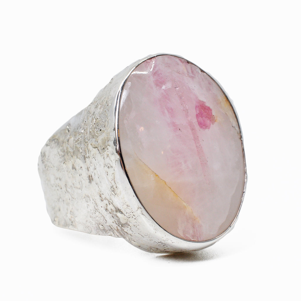 Pink Tourmaline in Quartz Cabochon Sterling Silver Handcrafted Gemstone Ring - ZO-107 - Crystalarium