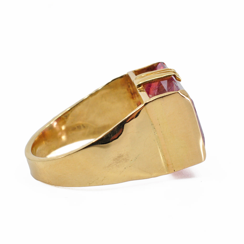 Bi-color Pink and Blue Tourmaline 17.05 mm 12.01 ct Faceted Rectangle 18K Handcrafted Gemstone Ring - XO-215 - Crystalarium