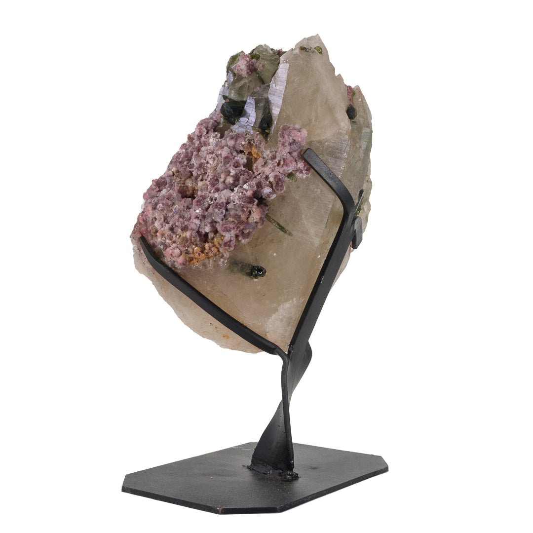 Smoky Quartz with Watermelon Tourmaline and Lepidolite 9.8 Inch 4.68lb Natural Crystal on Stand - Brazil - KKX-002 - Crystalarium