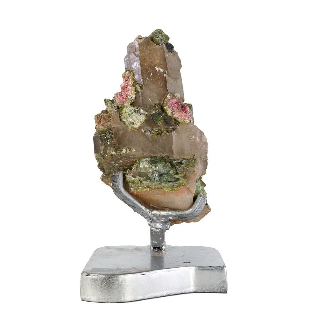 Smoky Quartz with Watermelon Tourmaline 6.9 Inch 1.44lb Natural Crystal on Stand - Brazil - KKX-054 - Crystalarium