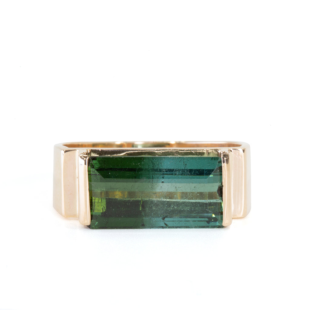 Bi- Color Blue Green Tourmaline 4.63 carat Handcrafted 14k Ring - HHO-191 - Crystalarium