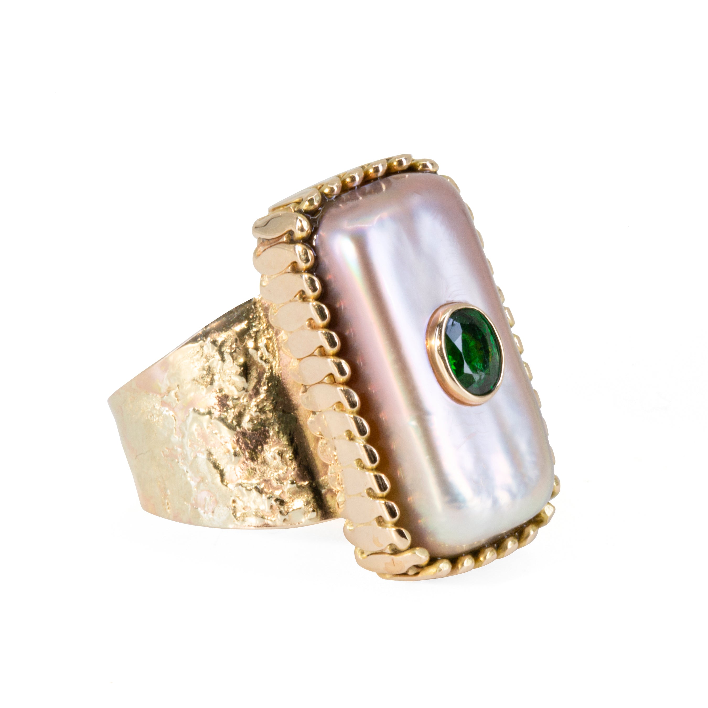 Pearl 11.24 carat with Tsavorite Garnet Handcrafted 14k Gold Ring - VO-171 - Crystalarium