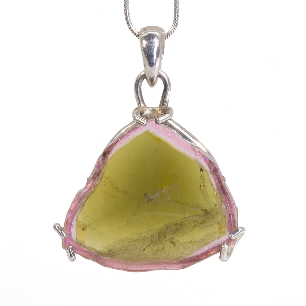 Watermelon Tourmaline 21.48ct Handcrafted Sterling Silver Crystal Slice Pendant - BBO-031 - Crystalarium