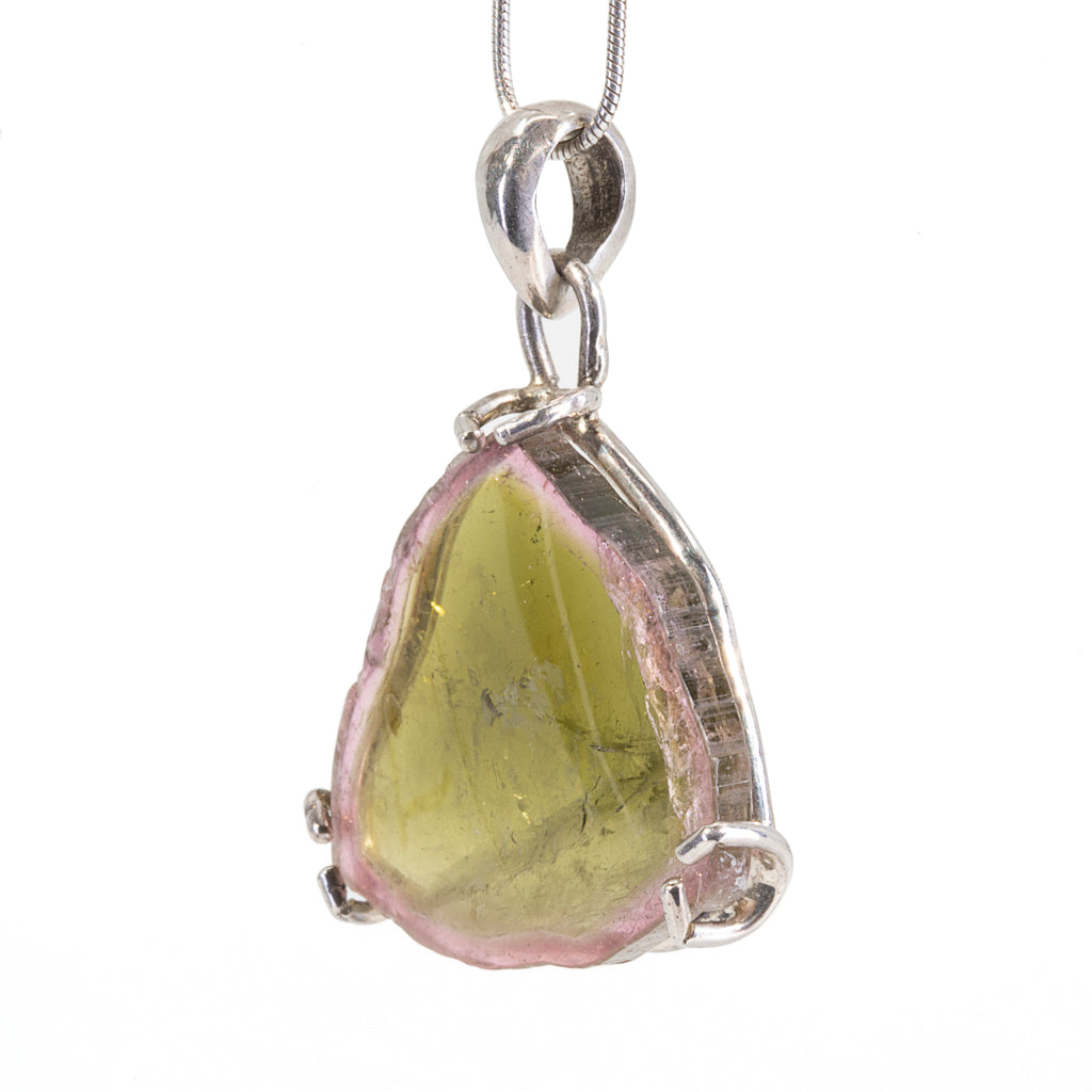 Watermelon Tourmaline 21.48ct Handcrafted Sterling Silver Crystal Slice Pendant - BBO-031 - Crystalarium